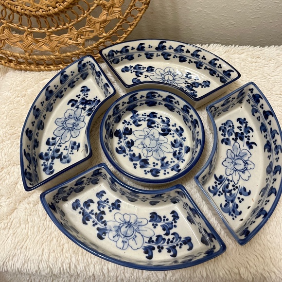 5 Piece Ceramic Crudité Set in Wicker Basket - Picture 4 of 14